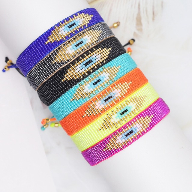 Trendy Bohemian Style Beaded Friendship Bracelet for Women Handmade Demon Eye Pattern Adjustable Ethnic Style Jewelry Gift