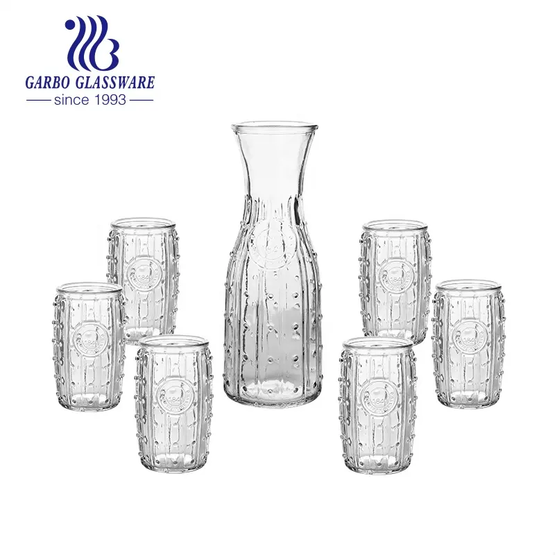 Ensemble de verres à boire personnalisés Design Cactus, fabrication chinoise, prix bon marché, 7 pièces, ensemble de pichet et tasse en verre pour jus d'eau