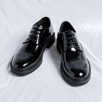 Chaussures Oxford en cuir verni PU brillant pour homme, style britannique, chaussures habillées formelles à lacets avec semelle épaisse antidérapante