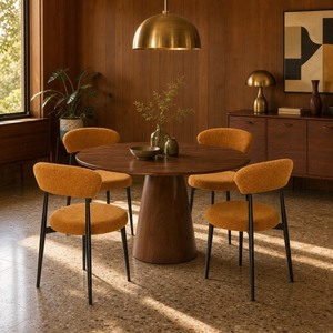 Sedia da pranzo in pile Teddy di tendenza 2026, schienale curvo scultoreo, gambe in tubo metallico nero - Product Image 4