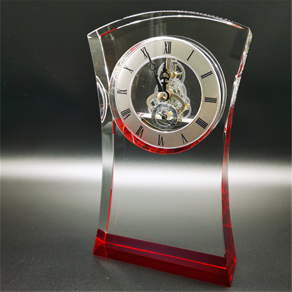 Customized Logo Crystal Personalized Trophy Desk Standing Clock 3d Laser Engraving Souvenir Watch Awards