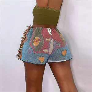 2022 Nieuwkomer Dames Modieuze Casual Patroon Printshorts Met Kwastje Franje Korte Broek Voor Dames