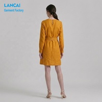 Minimalistisches Langarm-Leinenkleid Maßgeschneidertes Damenkleid Einfarbiges Blanko-Minikleid Loungewear Private Label