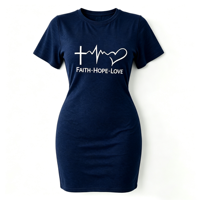 Robe T-shirt moulante à col rond et manches courtes pour femme, robe décontractée en tricot extensible à imprimé graphique pour femme, tenue de tous les jours