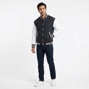 Breathable Solid Color Stand Collar Front Logo <b>Wool</b>/Polyester Varsity Jacket for Men Winter Casual Plus Size Outdoor - Product Image 1
