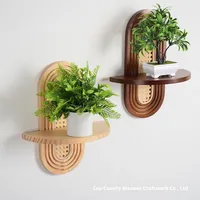 Étagère murale décorative multifonctionnelle en bois massif vintage de style wabi-sabi, support pour pot de fleurs en rotin pour salon
