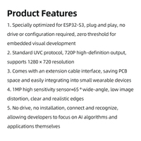 Modul Kamera ESP32-S3 720P 1MP 65 °   Papan Kamera USB UVC Pengganti OV2640 OV3660 untuk Papan Pengembangan ESP32-S3