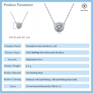 Collar con colgante <span class=keywords><strong>solitario</strong></span> clásico y moderno de moissanita de 0.5 CTW, plata S925 chapada en rodio, engaste de garra de piedra única circundada - Product Image 2