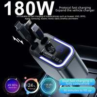 Pengisi Daya Mobil Cepat 120W PD 3.0 Berkualitas Tinggi dengan Kabel Retractable OTP, Layar LED Universal, Pemutar MP3, Port Tipe-C