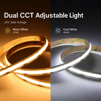 Bande LED COB CCT 24V DC 576 LED/m, blanc réglable, CRI90+, dimmable, double blanc, pour éclairage commercial de plafond et d'armoires