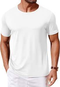 T-shirt basique classique pour hommes, manches courtes, col rond, décontracté, été, polyester/coton, style sportif, teint en fil, tricoté uni - Product Image 6