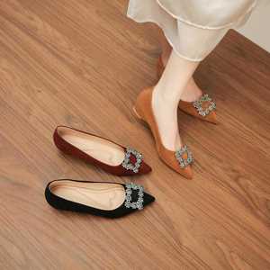 Zapatos planos de gamuza sintética con punta en pico y hebilla de diamantes de imitación, zapatos de ballet cómodos para primavera para mujer, talla 35 a 40 - Product Image 2
