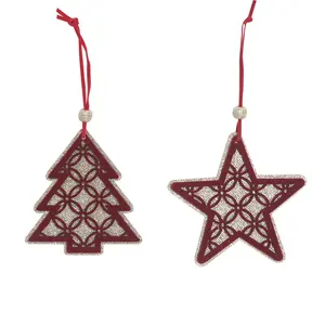 Pioneer Effort Wooden Christmas Tree Star Hanging Ornaments 2-Piece Set For Home Decor Ball Tree Ornaments For Xmas Tree
