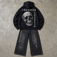 Ensemble sweat à capuche imprimé gothique délavé et jean large pour homme, 2 pièces, streetwear hip-hop décontracté personnalisé
