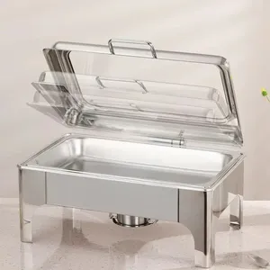Attrezzatura per Catering di Qualità, Chafing Dish a Gas in Acciaio Inox Rettangolare 9L con Finestra in Vetro Argento per Buffet - Product Image 3