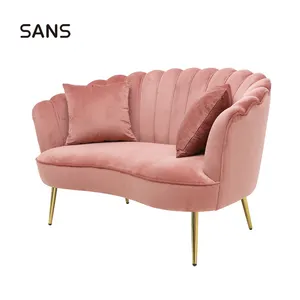 Sofá de sofá moderno rosa de veludo, poltrona loveseat para sala de estar