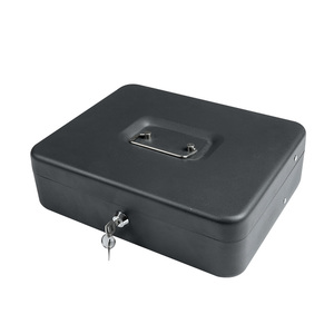 metal black color money storage lock box small cash storage drawer box with key lock