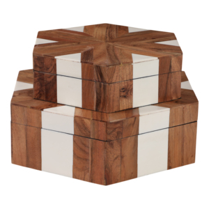 Boîte décorative hexagonale en bois avec couvercle pour le rangement de bijoux à la maison - Product Image 5