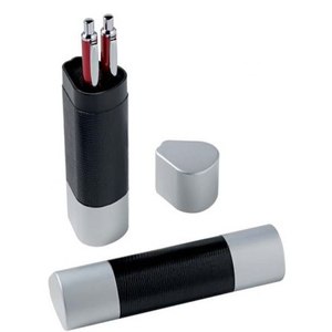 Astuccio per penne a sfera triangolare con 2 fori, portaoggetti in metallo - Product Image 1