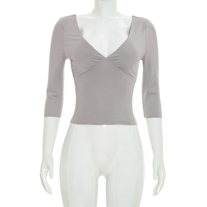 Camiseta de Verano para Mujer Viviblook C26TP221, Nueva, Sexy, de Color Sólido, Cuello en V, Estilo Casual para Damas - Product Image 1