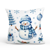 Housse de coussin décorative de Noël Bonhomme de neige avec chapeau rouge, idéale pour canapé et décoration intérieure
