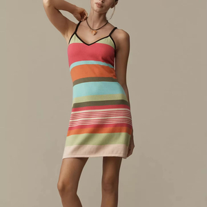 Siempre Sequined Anti-Wrinkle Breathable Washable Cotton Halter Mini Dress with Preppy Style for Holiday Celebration - Product Image 1