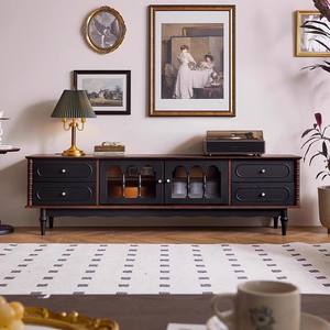 Tavolino da Caffè in Legno Massello Stile Francese Vintage, Mobile TV per Soggiorno in Stile Mid-century Americano, Ideale per Piccoli Spazi - Product Image 4