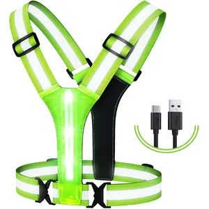 Colete reflexivo recarregável por usb, colete de corrida com led, reflexivo, equipamento de corrida, perfeito para caminhada à noite, ciclismo