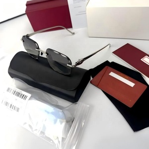 Lunettes de <span class=keywords><strong>soleil</strong></span> de <span class=keywords><strong>marque</strong></span> de haute qualité avec étui, protection UV400, monture métallique sans bords taillée au diamant, lunettes de créateur en métal - Product Image 6