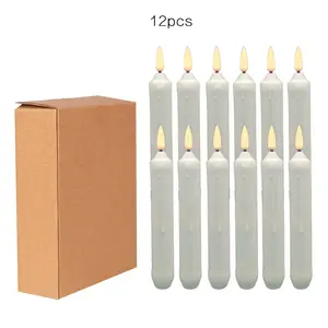 Bullet Wick 2*AA Battery Remote Operate Flameless Set Of 12 PCS Safety Wickless Flickering Warm Yellow Long LED Taper Candle