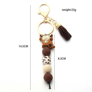 Cow Shaped Pendant Keychain Soft Silicone Beaded Keyring with Colorful <strong>Tassels</strong> <strong>Key</strong> Rings Accessories <strong>for</strong> Women Men - Product Image 2