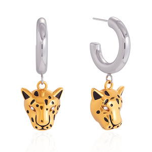 Stainless Steel Cheetah <b>Head</b> Drop Earrings Gold Black Leopard Animal Shape Fashion Jewelry For Women Autumn Winter <b>Style</b> - Product Image 5