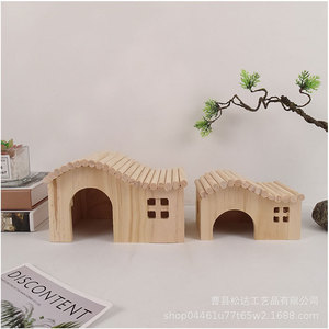 Casa para esconderse para hámster, de madera, a prueba de mordidas, casa de juguete sin base, pequeña casa de madera, cueva individual para hámster dorado, estilo bosque - Product Image 4
