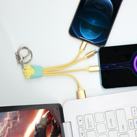 Cable de Datos de Carga Rápida 3 en 1 con Diseño de Dibujos Animados Personalizado, PVC, Conectores USB 2.0 Tipo-C, Conductor de Cobre, Marca OEM para Teléfono Móvil