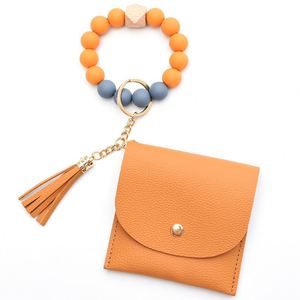 Porte-cartes personnalisé, porte-clés, porte-monnaie, bracelet en perles de silicone, perles en cuir, porte-clés avec pompon, porte-monnaie pour femme - Product Image 5