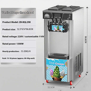 20 kg/giờ hoàn toàn tự động thương mại dọc Máy làm kem mềm có thể sản xuất Ba hương vị của kem cùng một lúc. - Product Image 4