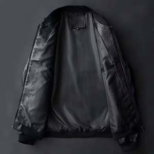 Chaqueta de Cuero Personalizada a la Moda para Hombre, Chaqueta de Motociclista con Cuello Alto, Chaqueta Bomber de Cuero para Hombre - Product Image 4