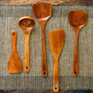 Wooden Cooking Utensil Set 5 Pieces Hand Wash Only For <b>Kitchen</b> Use - Product Image 3
