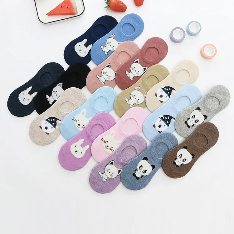 Cmax Women Animal Spring Summer Models Solid Color Boat Sock Shallow Mouth Silicone Non-slip Stealth Cotton No Show Sock