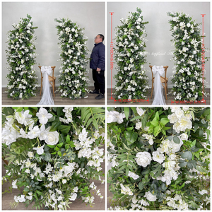 Arco Floral Decorativo Moderno y Lujoso para Bodas con Flores Artificiales, <span class=keywords><strong>Rosas</strong></span> Blancas y Plantas Verdes, Arco Floral de Dos Piezas - Product Image 3