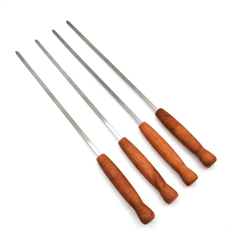 Brocheta para barbacoa de acero inoxidable de Metal plano, juego de pinchos para asar a la parrilla reutilizables anchos y resistentes