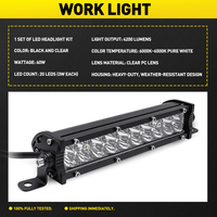 Barre lumineuse LED tout-terrain 7 pouces pour moto, feux de travail LED avec kit de câblage, support de montage, interrupteur étanche 60W