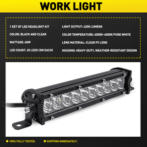 7 <b>inch</b> Off Road LED Dirt <b>Bike</b> Light Bar LED work lights With Wiring Kit Mounting Bracket Waterproof Switch 60W - Product Image 3