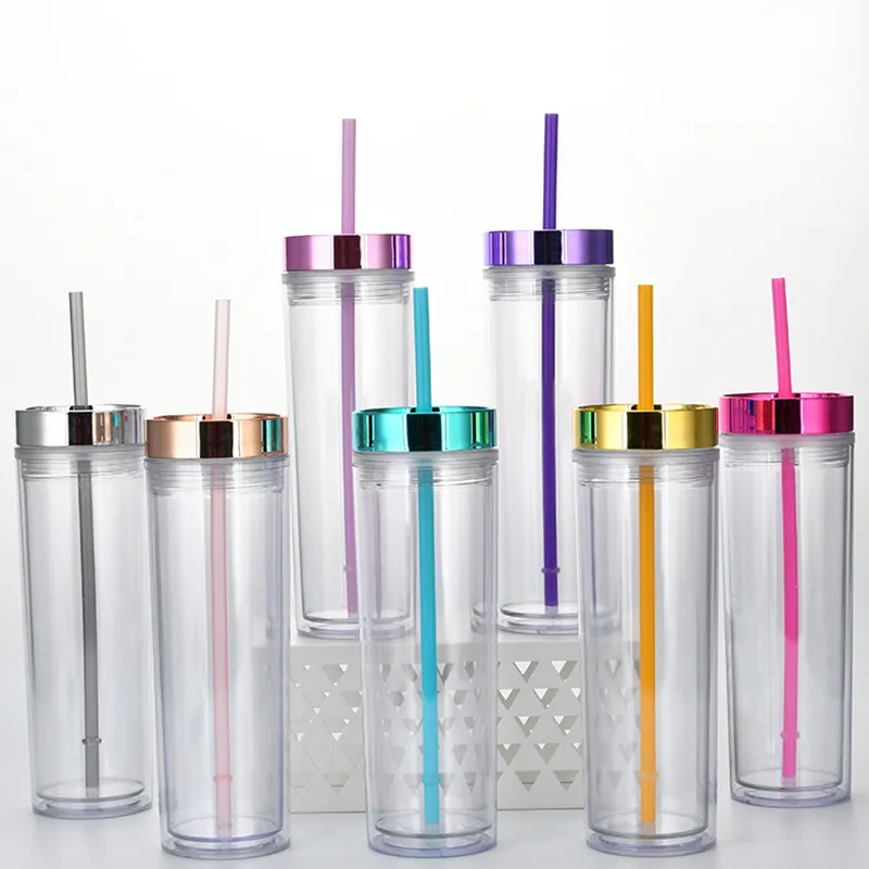 Wholesale Tumbler Cups 16oz BPA Free Plastic Colored Double Wall Tumbler Acrylic With Dome Lid