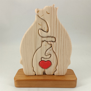 Regalo di natale decorazione per la casa in legno orso famiglia Puzzle madre e bambino orso Set legno artigianato che abbraccia l'orso - Product Image 3