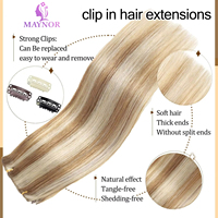 Extensions de cheveux à clipser 100% cheveux humains vierges lisses couleur piano blond 8/613, 8 pièces, 120g, double trame