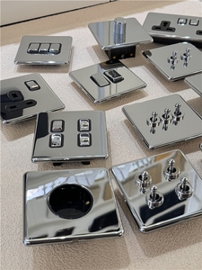 Interrupteur mural moderne 86 avec prise, panneau en acier inoxydable, miroir argenté, <span class=keywords><strong>chrome</strong></span> brillant, UK13A EU16A, multi-prises européennes - Product Image 2