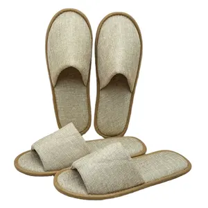 Oem Luxe Hotel Eco-Vriendelijke Biologisch Afbreekbare Wegwerp Hotel Travelling Linnen Slippers Met Kokos Kokosvezel Zool