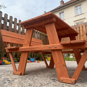 Mesa de Picnic Infantil de Madera con Banco y Respaldo, Mesa de Jardín para Niños, para Manualidades, Comer y Jugar - Product Image 3