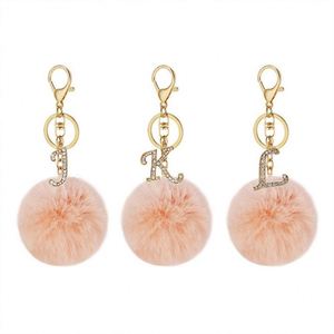 Llavero DIY de 26 letras inglesas con diamantes brillantes, bola de pelo de conejo, llavero de felpa con cristal, llavero de metal para bolso, regalo de joyería al por mayor - Product Image 5
